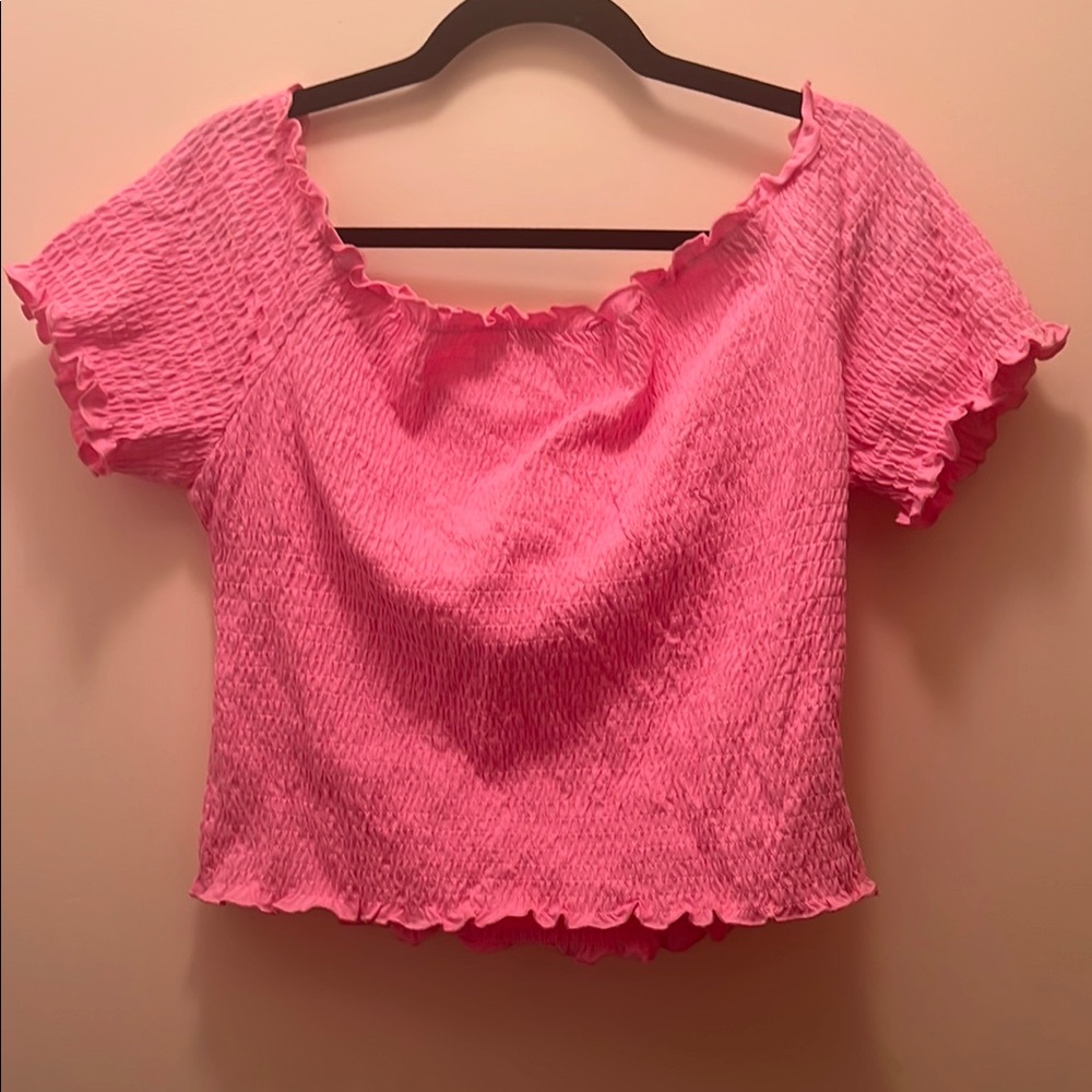 H&M Pink Smocked Ruffled Crop Blouse